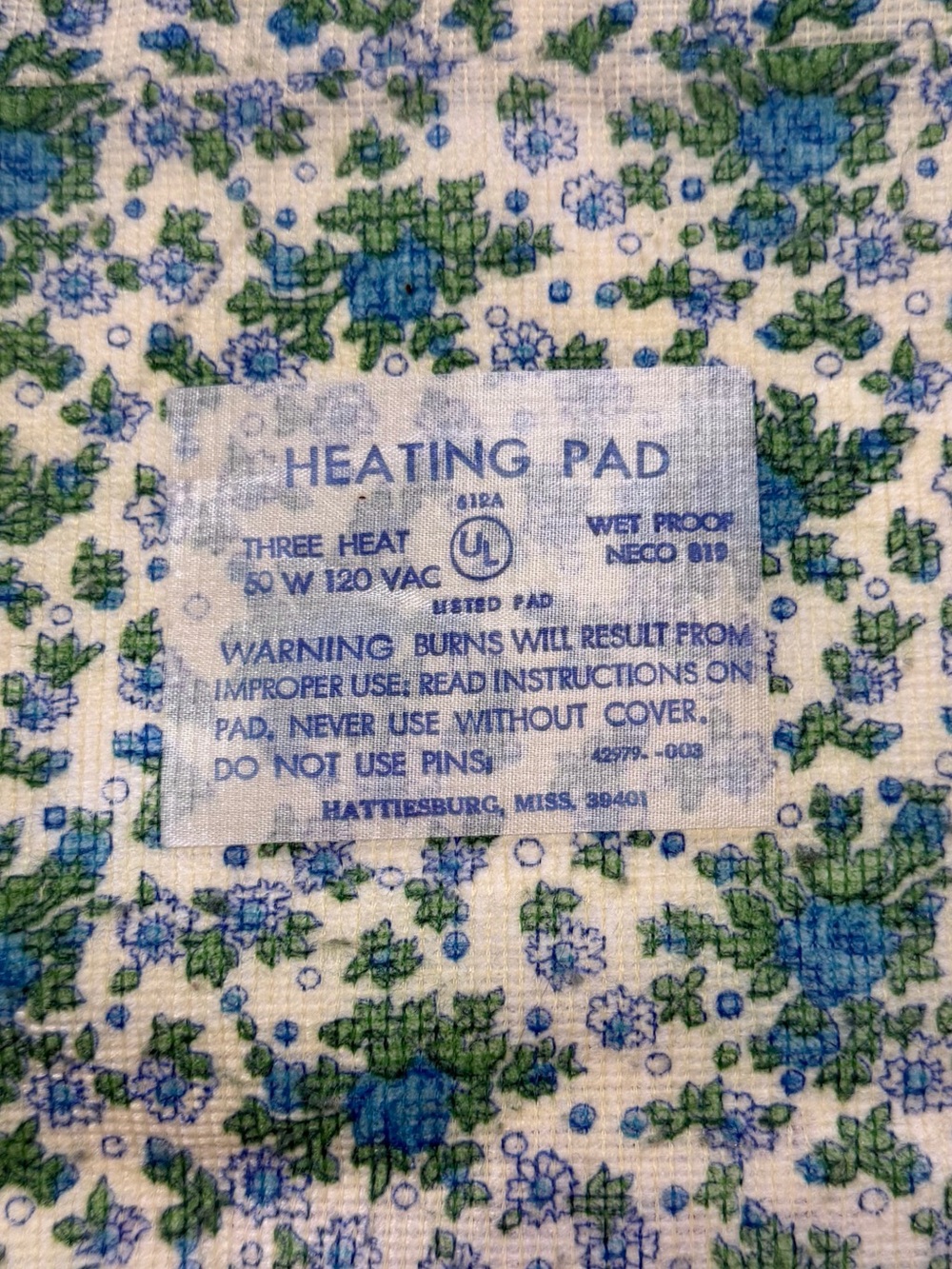 Vintage electric heating pad 12” x 14” WORKS blue green floral - Picture 2 of 9